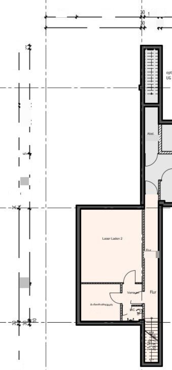 Grundriss Untergeschoss, Einzelhandelsfläche mit Lager, Flensburg